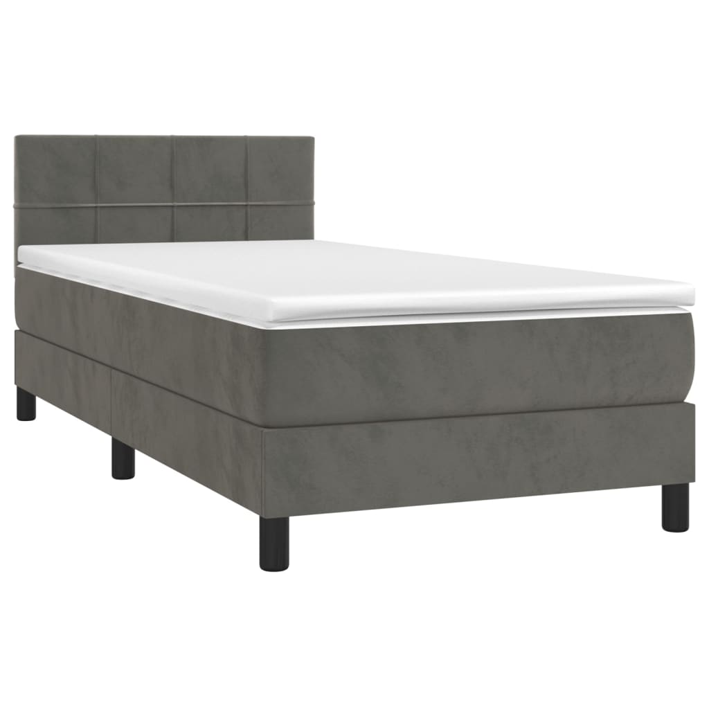 vidaXL Κρεβάτι Boxspring με Στρώμα Σκούρο Γκρι 90x200 εκ. Βελούδινο