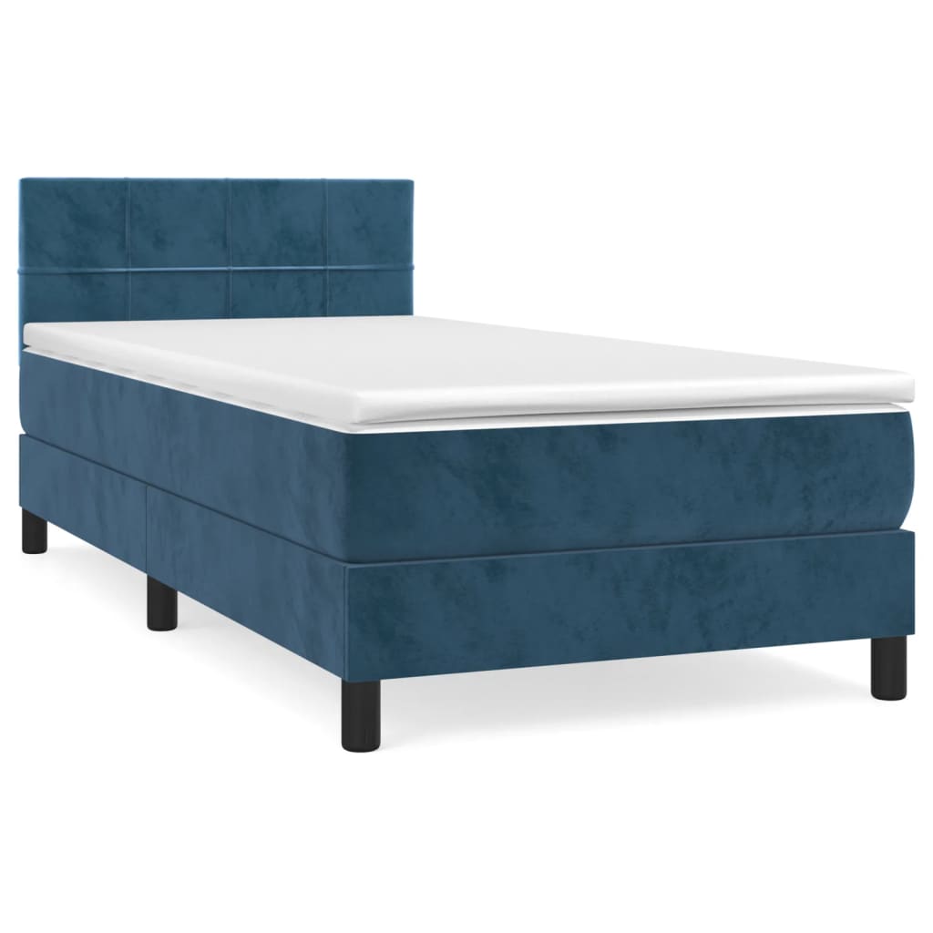 vidaXL Κρεβάτι Boxspring με Στρώμα Σκούρο Μπλε 90x200 εκ. Βελούδινο