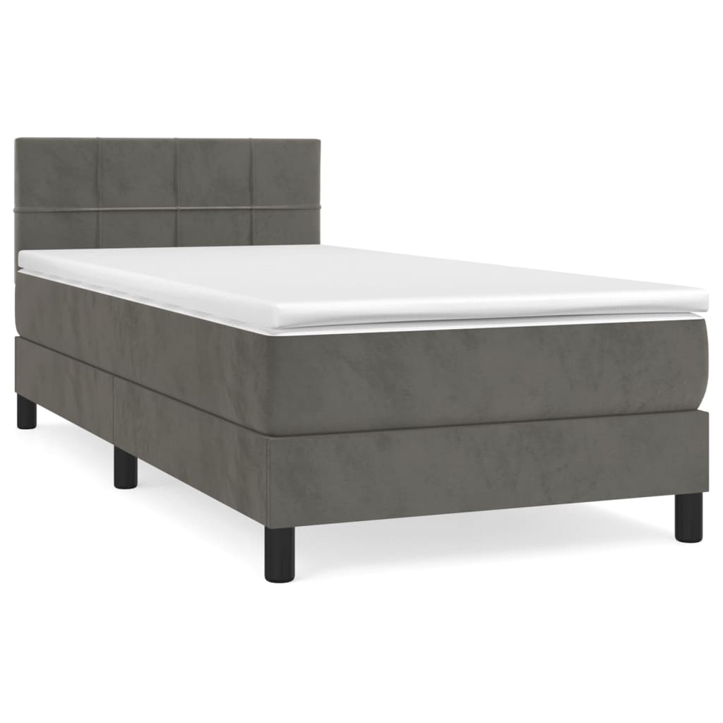 vidaXL Κρεβάτι Boxspring με Στρώμα Σκούρο Γκρι 100x200 εκ. Βελούδινο
