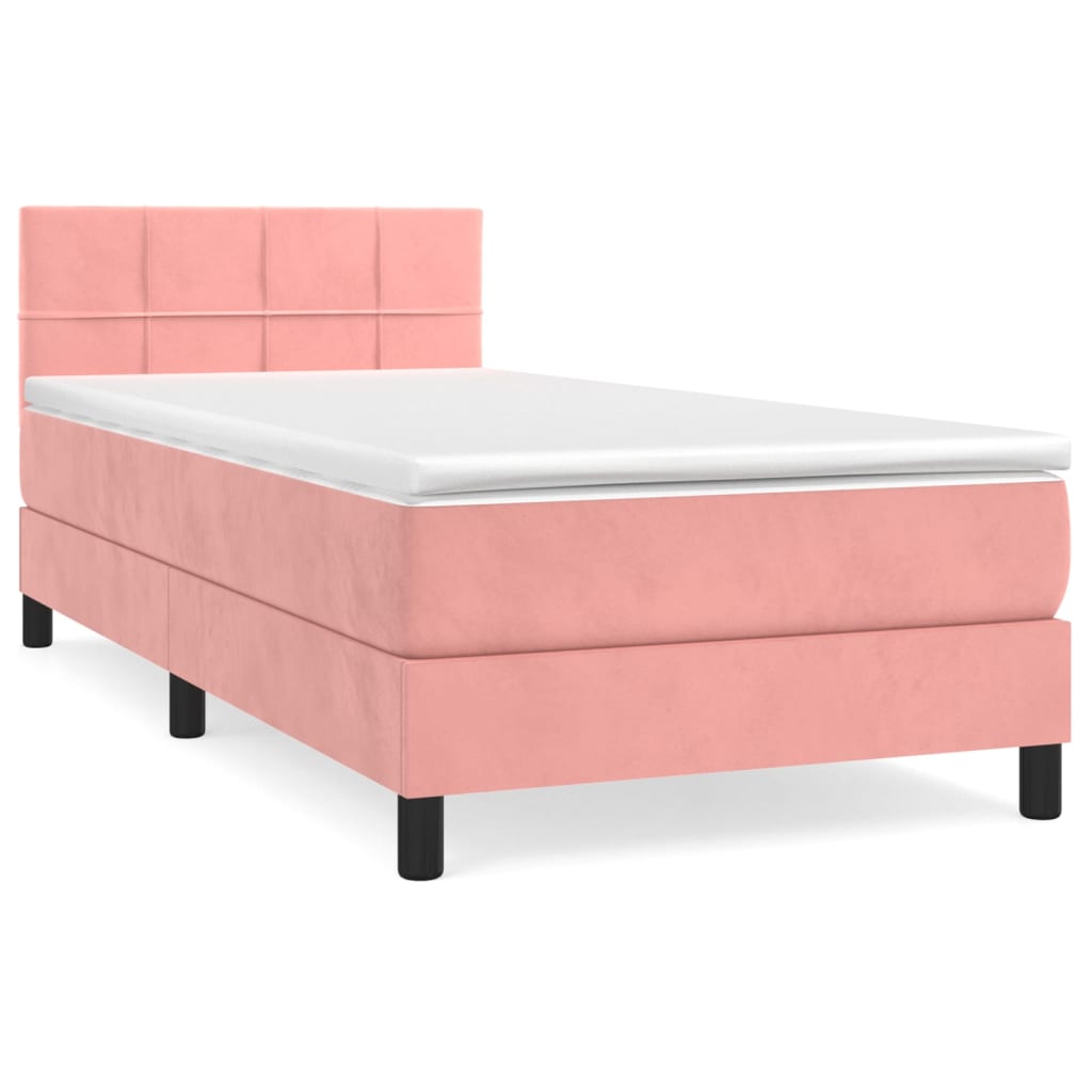 vidaXL Κρεβάτι Boxspring με Στρώμα Ροζ 100x200 εκ. Βελούδινο