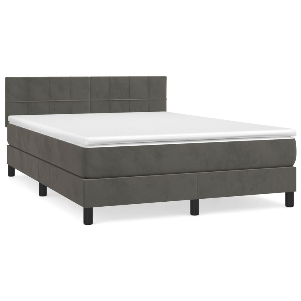 vidaXL Κρεβάτι Boxspring με Στρώμα Σκούρο Γκρι 140x190 εκ. Βελούδινο