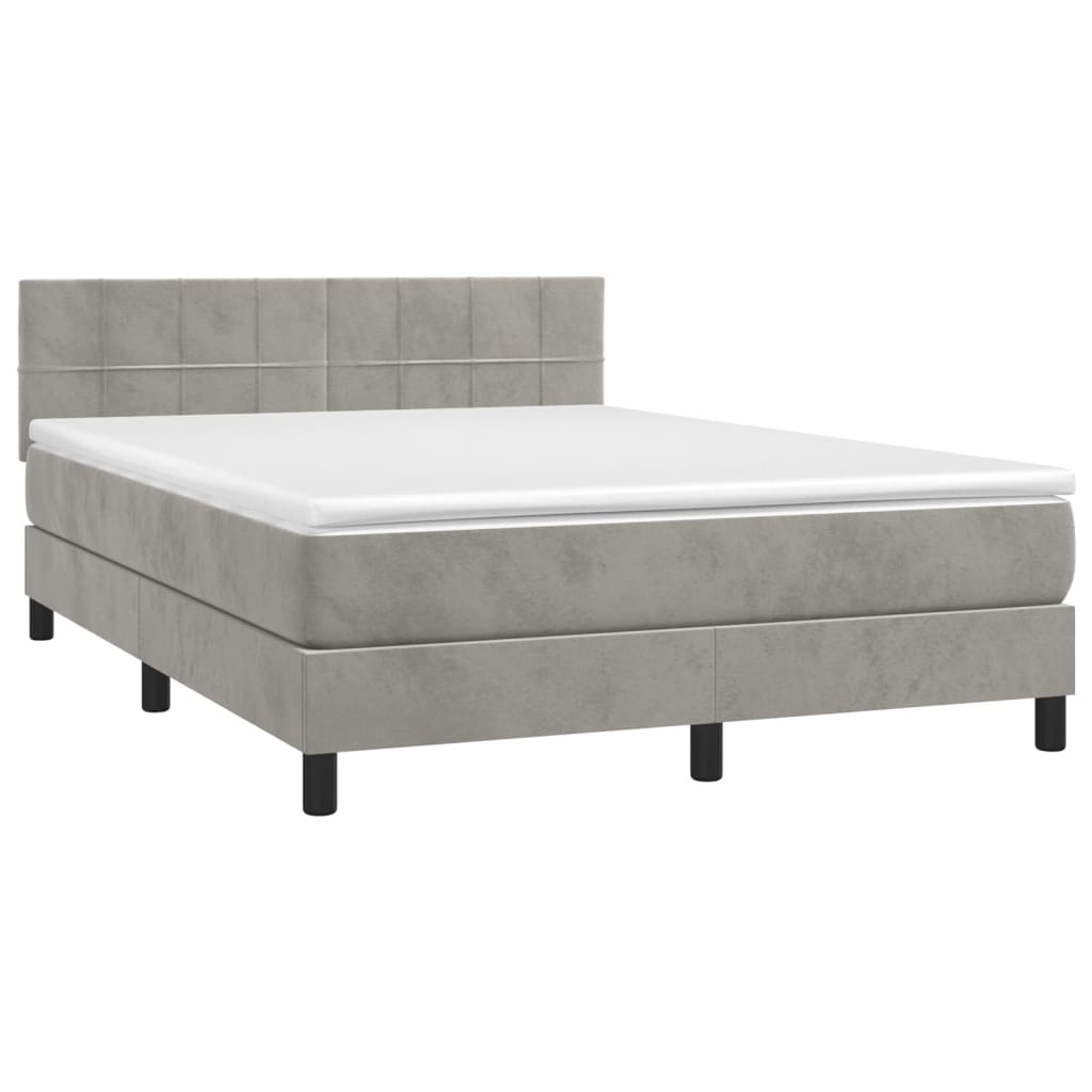 vidaXL Κρεβάτι Boxspring με Στρώμα Ανοιχτό Γκρι 140x200 εκ. Βελούδινο