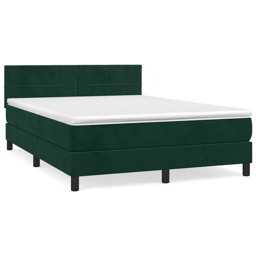vidaXL Κρεβάτι Boxspring με Στρώμα Σκούρο Πράσινο 140x200εκ. Βελούδινο