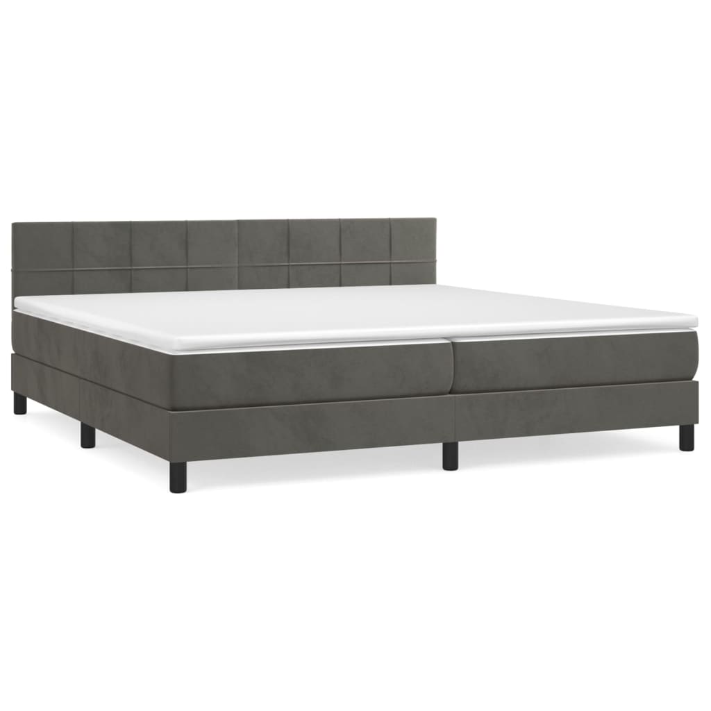 vidaXL Κρεβάτι Boxspring με Στρώμα Σκούρο Γκρι 200x200 εκ. Βελούδινο