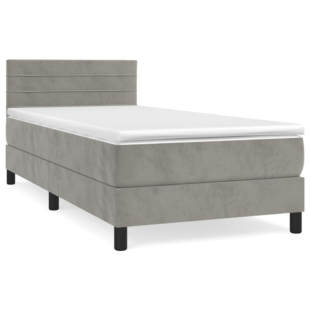 vidaXL Κρεβάτι Boxspring με Στρώμα Ανοιχτό Γκρι 90x190 εκ. Βελούδινο
