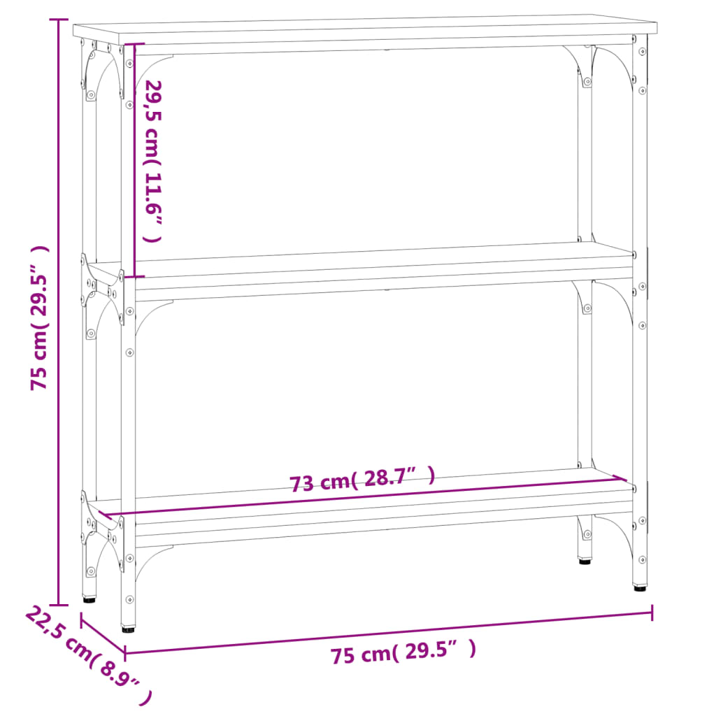 vidaXL Τραπέζι Κονσόλα Γκρι Sonoma 75x22,5x75 εκ. Επεξεργασμένο Ξύλο