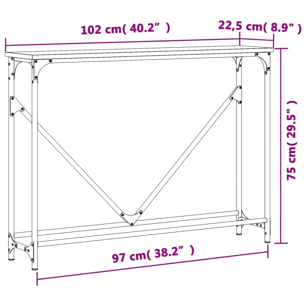 vidaXL Τραπέζι Κονσόλα Γκρι Sonoma 102 x 22,5 x 75 εκ. Επεξεργ. Ξύλο