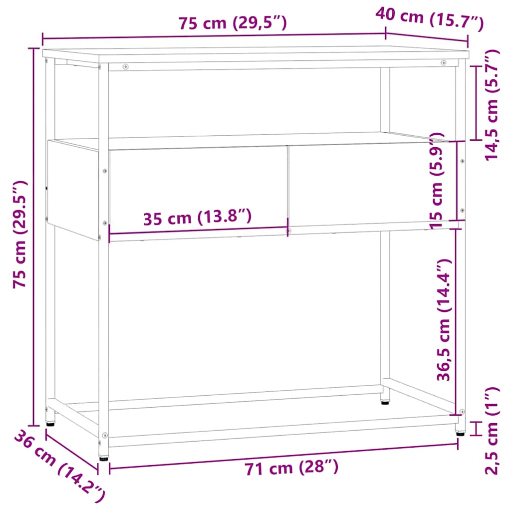 vidaXL Τραπέζι Κονσόλα Μαύρο 75x40x75 εκ. από Επεξεργ. Ξύλο