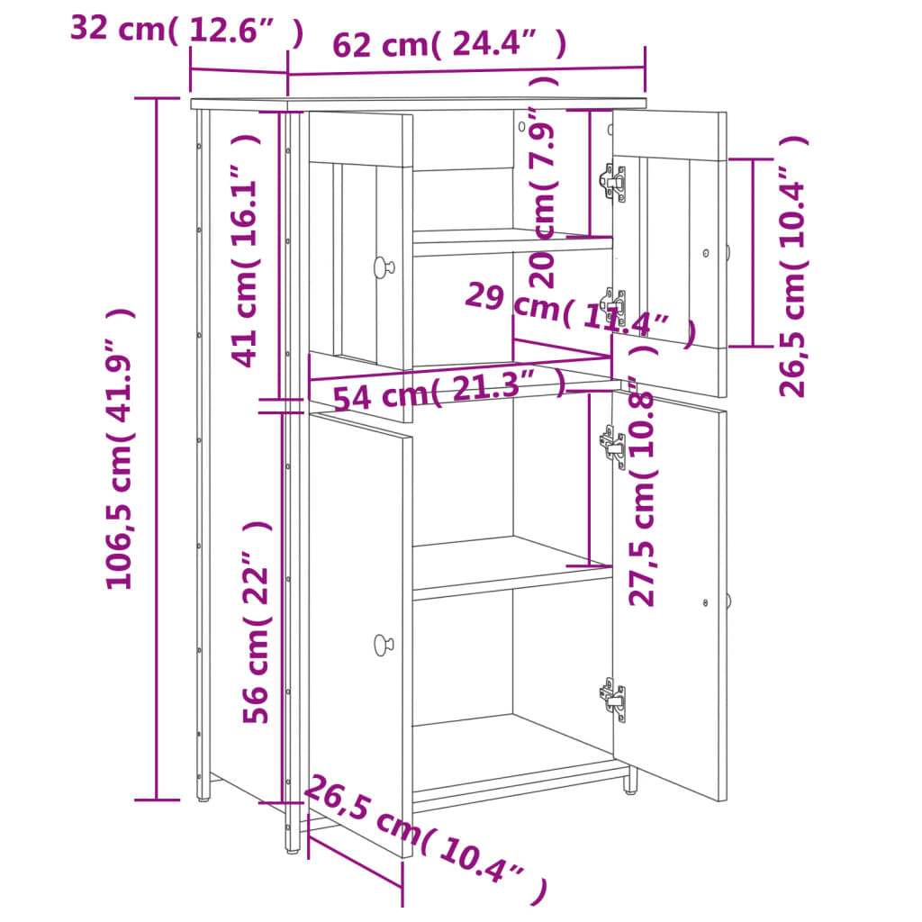 vidaXL Ντουλάπι Γκρι Sonoma 62x32x106,5 εκ. από Επεξεργασμένο Ξύλο
