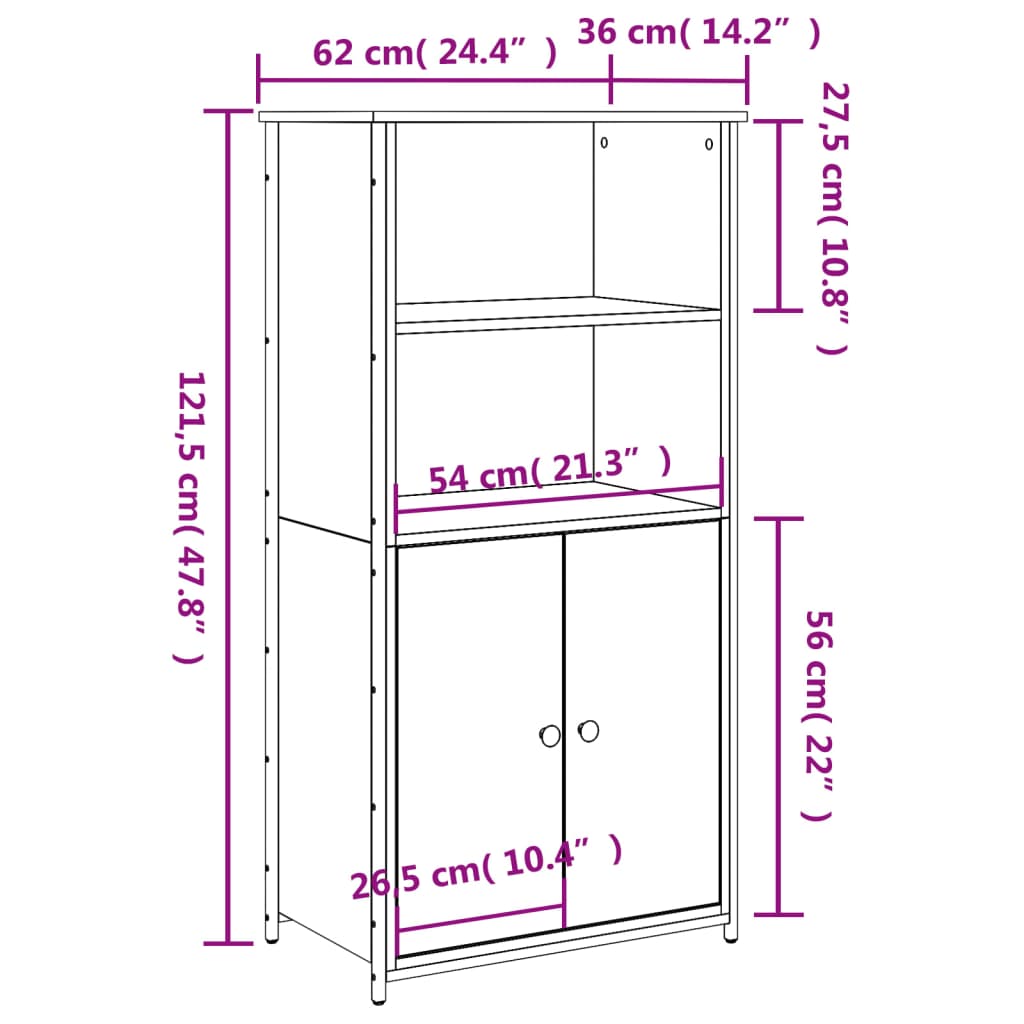vidaXL Ντουλάπι Γκρι Sonoma 62x36x121,5 εκ. από Επεξεργασμένο Ξύλο