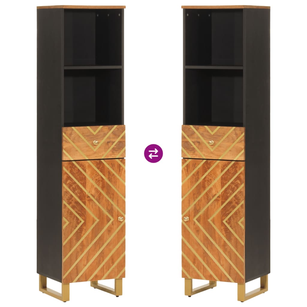 vidaXL Ντουλάπι Μπάνιου Καφέ/Μαύρο 38x33,5x160 εκ. Μασίφ Ξύλο Μάνγκο