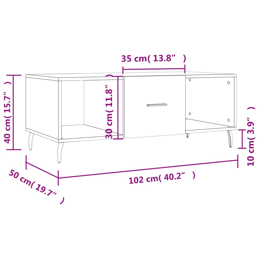 vidaXL Τραπεζάκι Σαλονιού Μαύρο 102x50x40 εκ. από Επεξεργασμένο Ξύλο