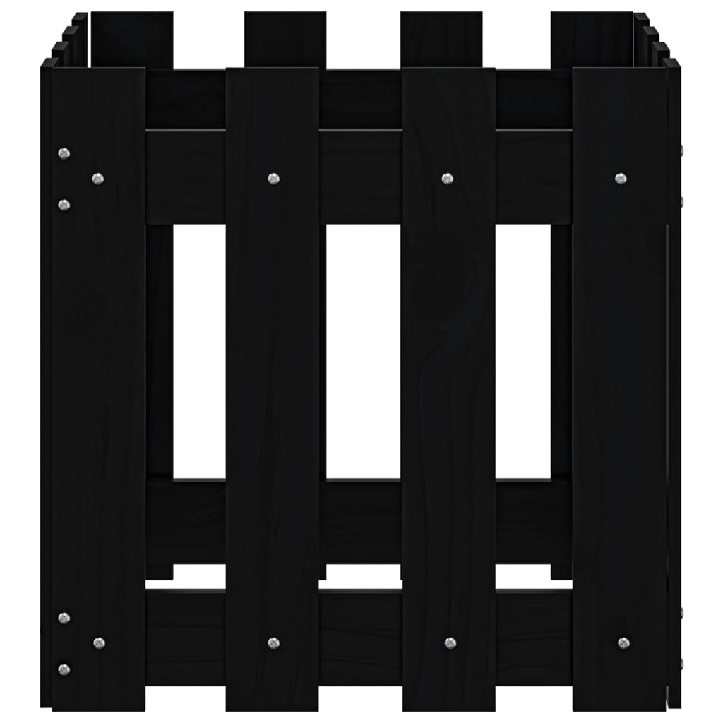 vidaXL Ζαρντινιέρα με Σχέδιο Φράχτη Μαύρη 40 x 40 x 40 εκ. Μασίφ Πεύκο