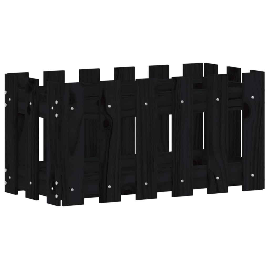 vidaXL Ζαρντινιέρα με Σχέδιο Φράχτη Μαύρη 60 x 30 x 30 εκ. Μασίφ Πεύκο