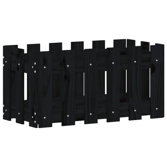 vidaXL Ζαρντινιέρα με Σχέδιο Φράχτη Μαύρη 60 x 30 x 30 εκ. Μασίφ Πεύκο