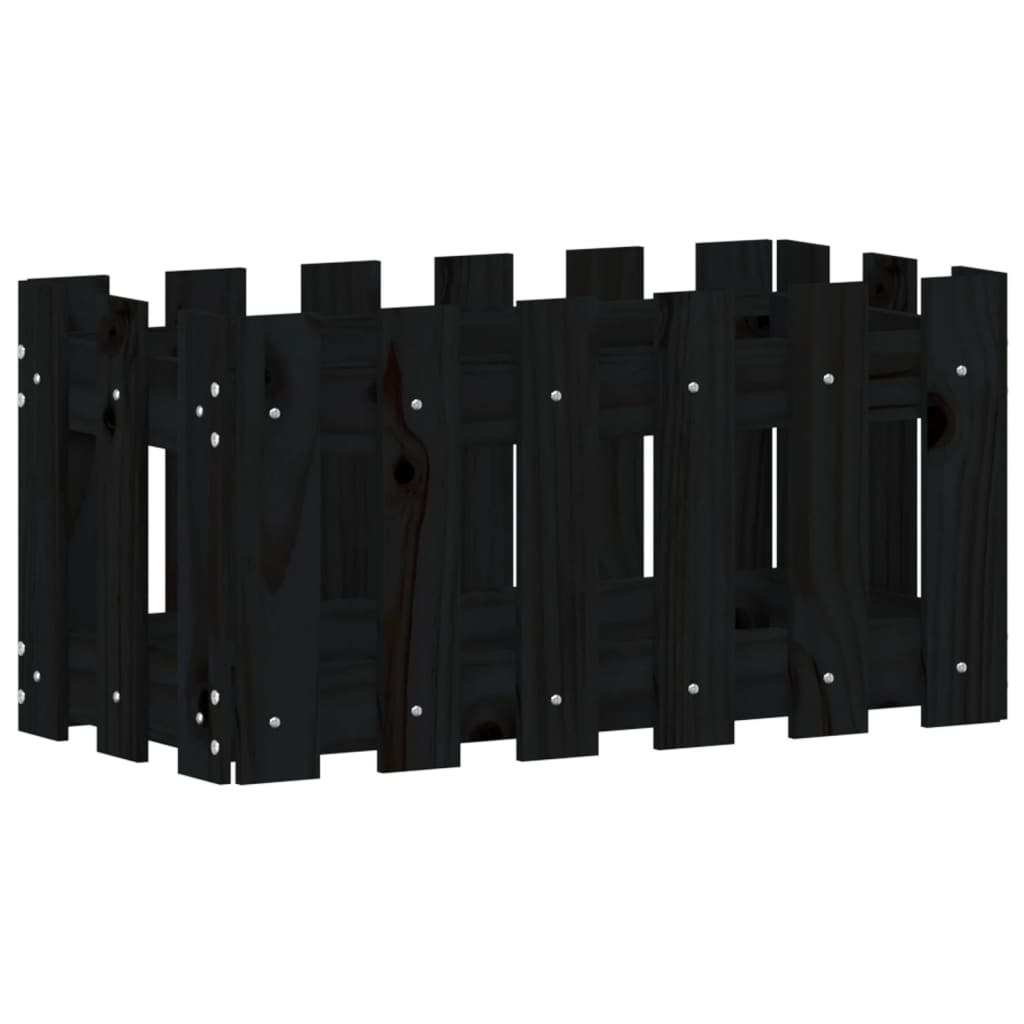 vidaXL Ζαρντινιέρα με Σχέδιο Φράχτη Μαύρη 60 x 30 x 30 εκ. Μασίφ Πεύκο