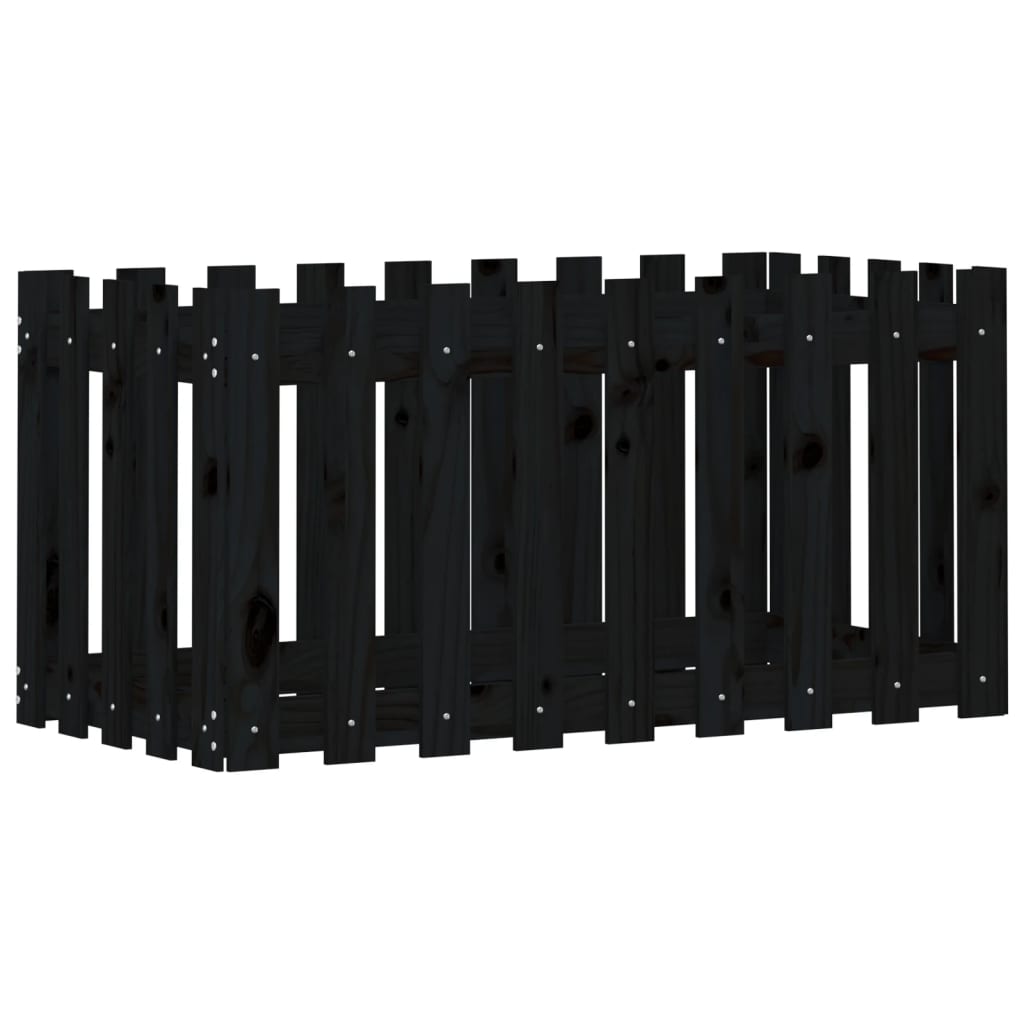 vidaXL Ζαρντινιέρα Υπερυψωμένη Σχ Φράχτη Μαύρη 100x50x50εκ Μασίφ Πεύκο