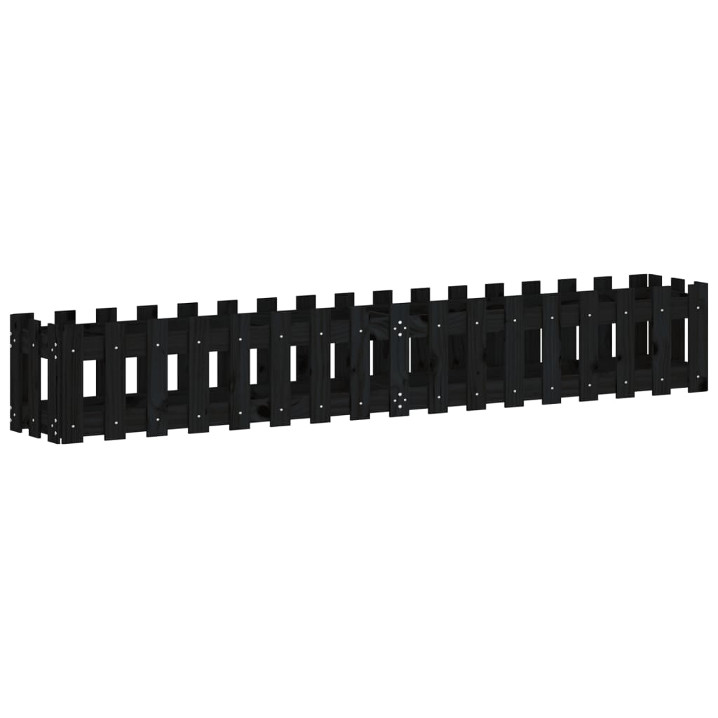 vidaXL Ζαρντινιέρα με Σχέδιο Φράχτη Μαύρη 200x30x30 εκ. Μασίφ Πεύκο