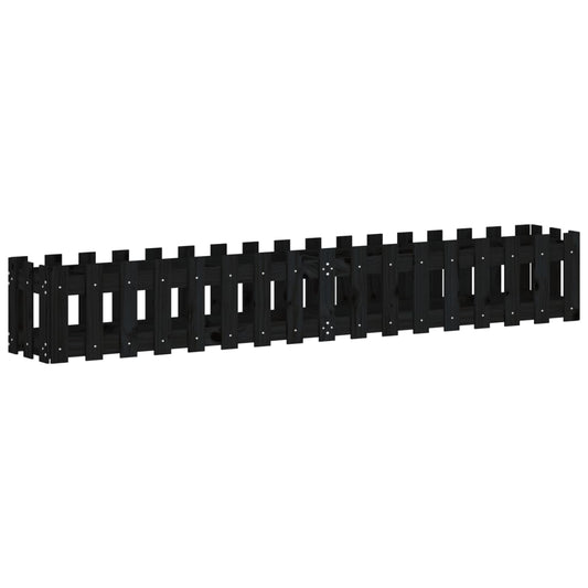 vidaXL Ζαρντινιέρα με Σχέδιο Φράχτη Μαύρη 200x30x30 εκ. Μασίφ Πεύκο