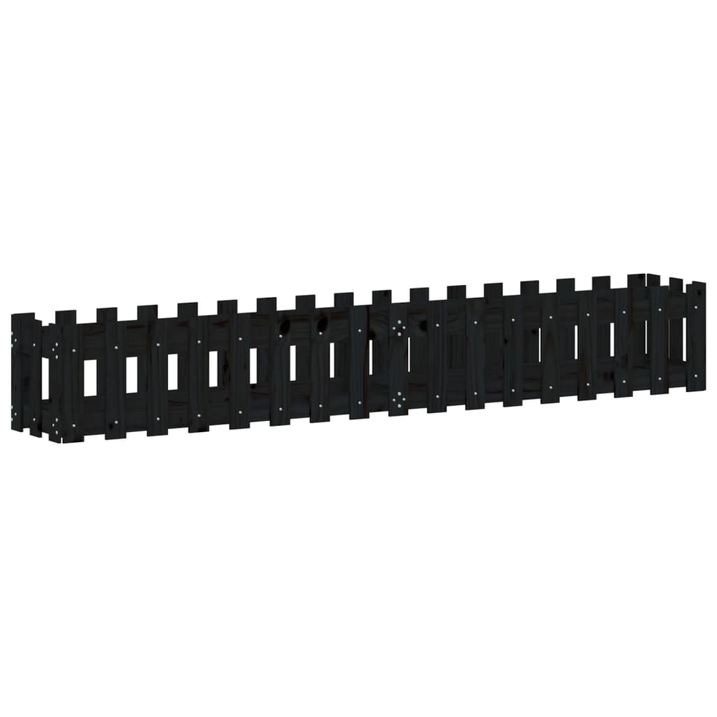 vidaXL Ζαρντινιέρα με Σχέδιο Φράχτη Μαύρη 200x30x30 εκ. Μασίφ Πεύκο