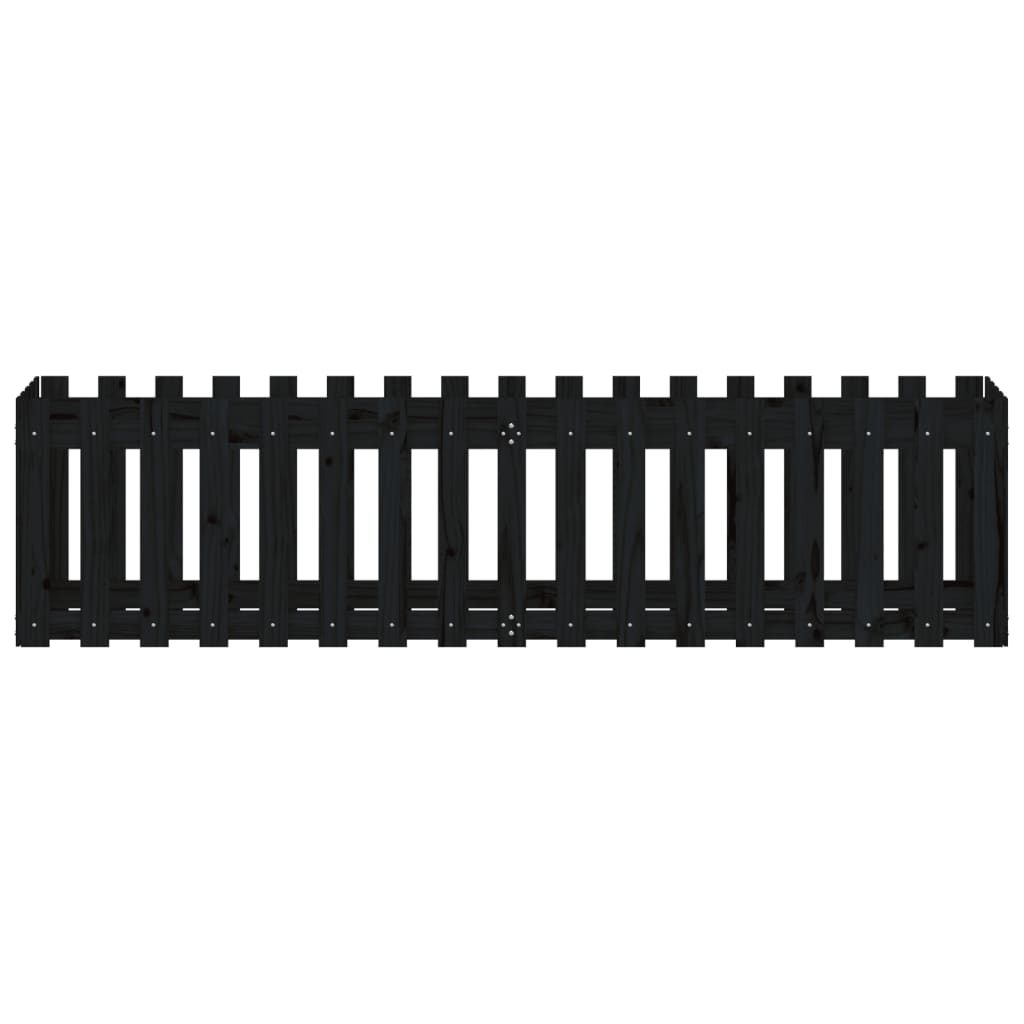 vidaXL Ζαρντινιέρα με Σχέδιο Φράχτη Μαύρη 200x50x50 εκ. Μασίφ Πεύκο