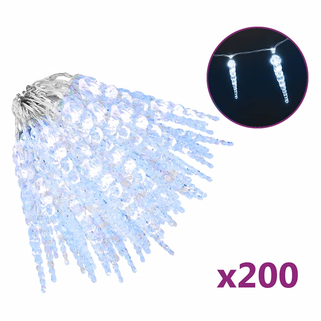 vidaXL Χριστουγεννιάτικο Φωτιστικό με Παγάκι 200 LED Ψυχρό Λευκό 20 μ. Ακρυλικό PVC