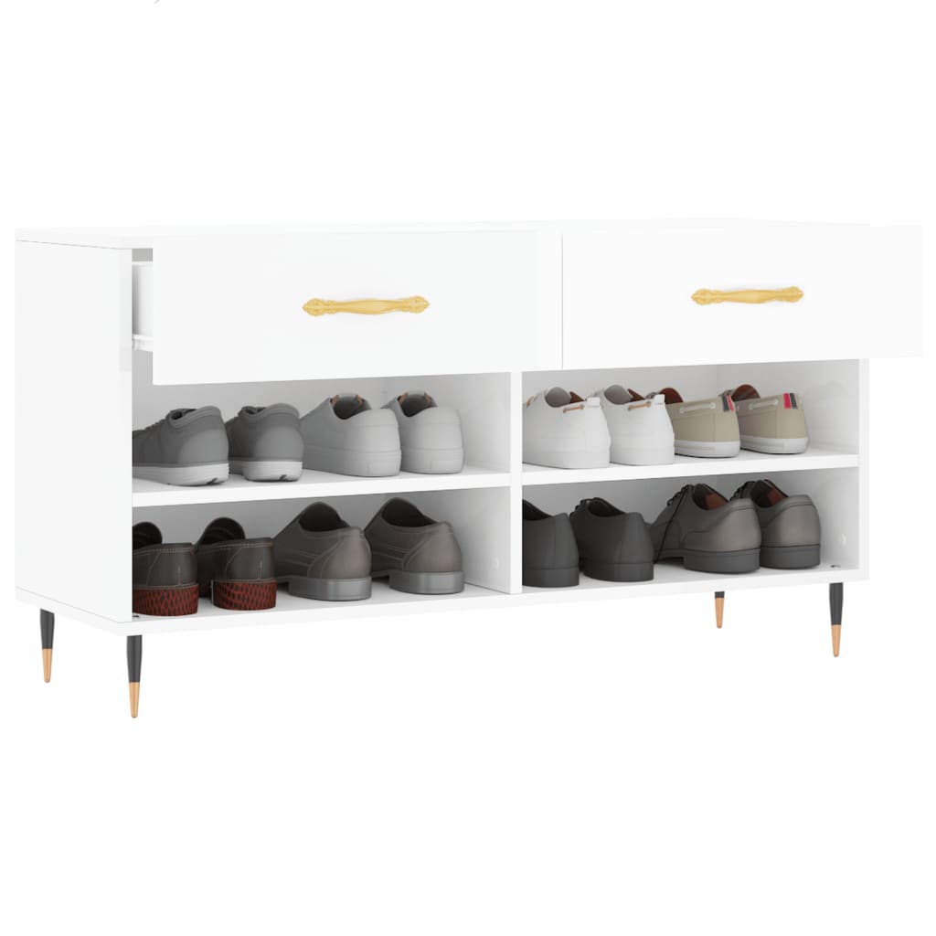 vidaXL Παπουτσοθήκη Γυαλιστερό Λευκό 102x35x55 εκ. Επεξεργασμένο Ξύλο