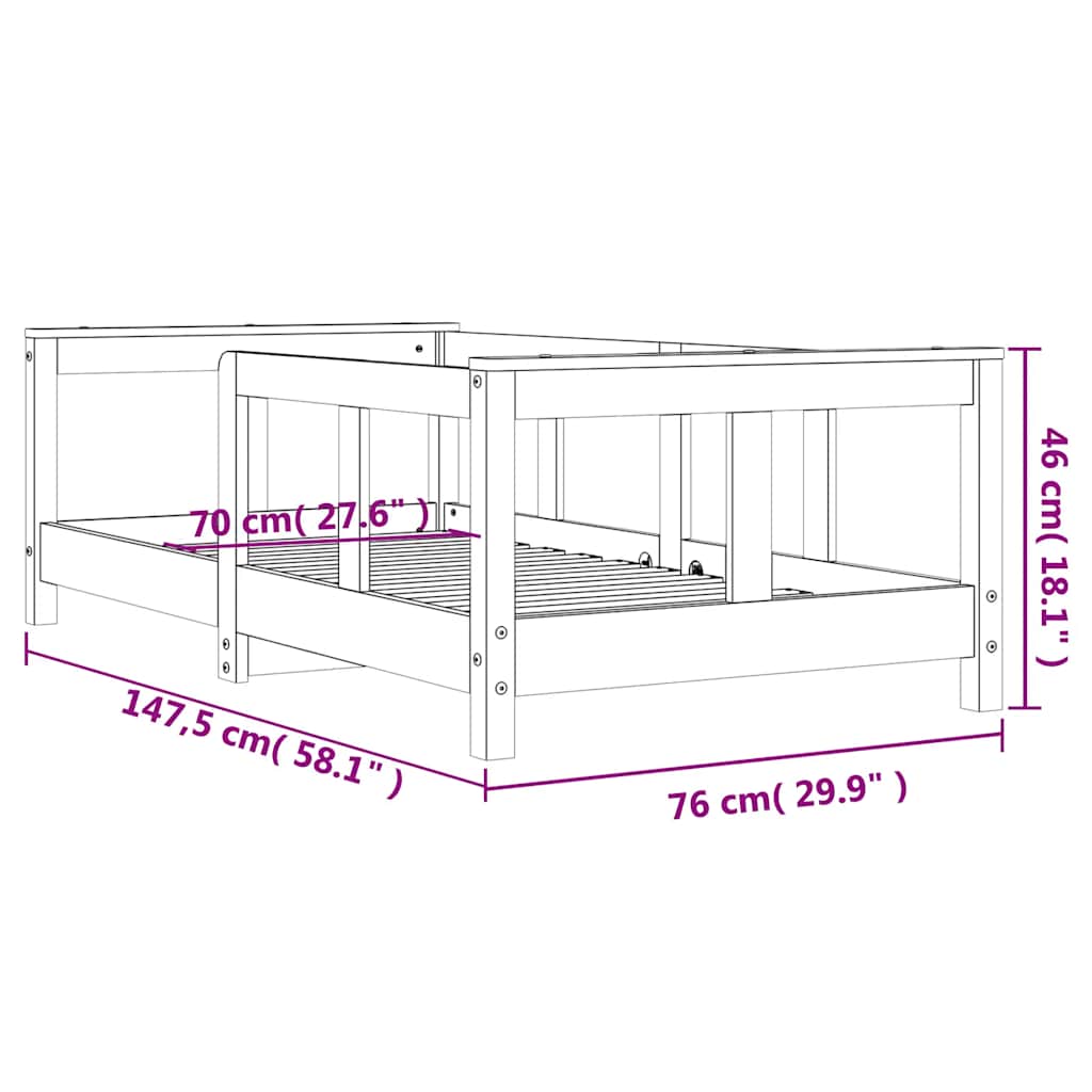vidaXL Πλαίσιο Παιδικού Κρεβατιού 70 x 140 εκ. από Μασίφ Ξύλο Πεύκου