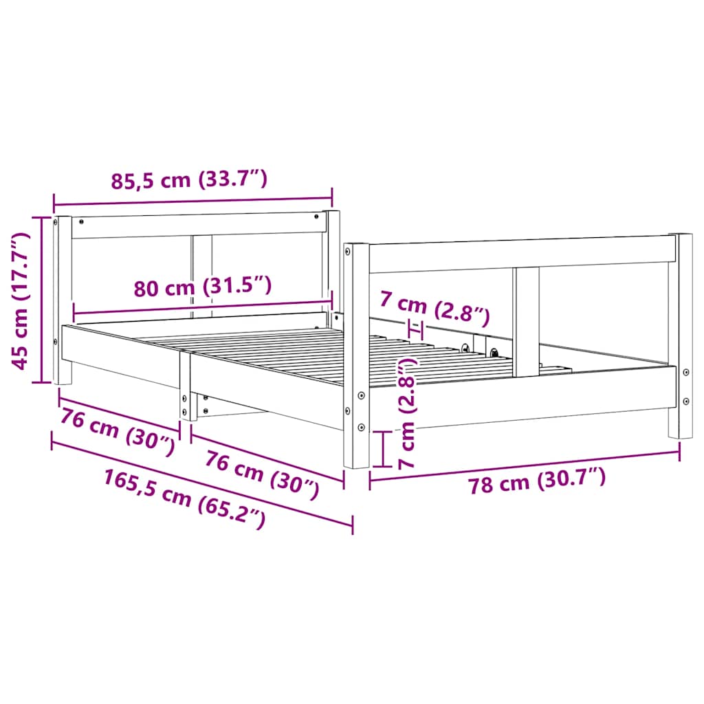 vidaXL Πλαίσιο Παιδικού Κρεβατιού 80 x 160 εκ. από Μασίφ Ξύλο Πεύκου