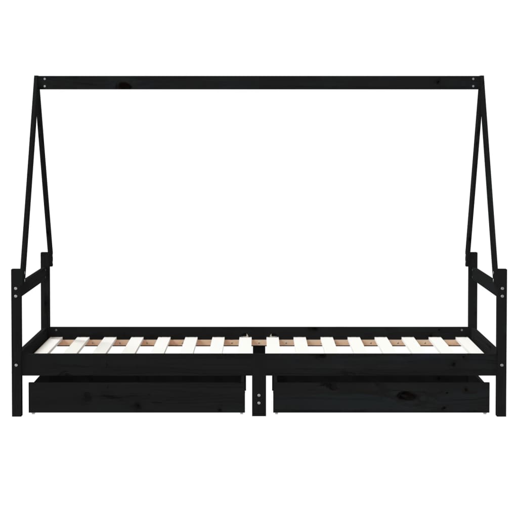 vidaXL Πλαίσιο Παιδικού Κρεβατιού Συρτάρια Μαύρο 90x200εκ. Ξύλο Πεύκου