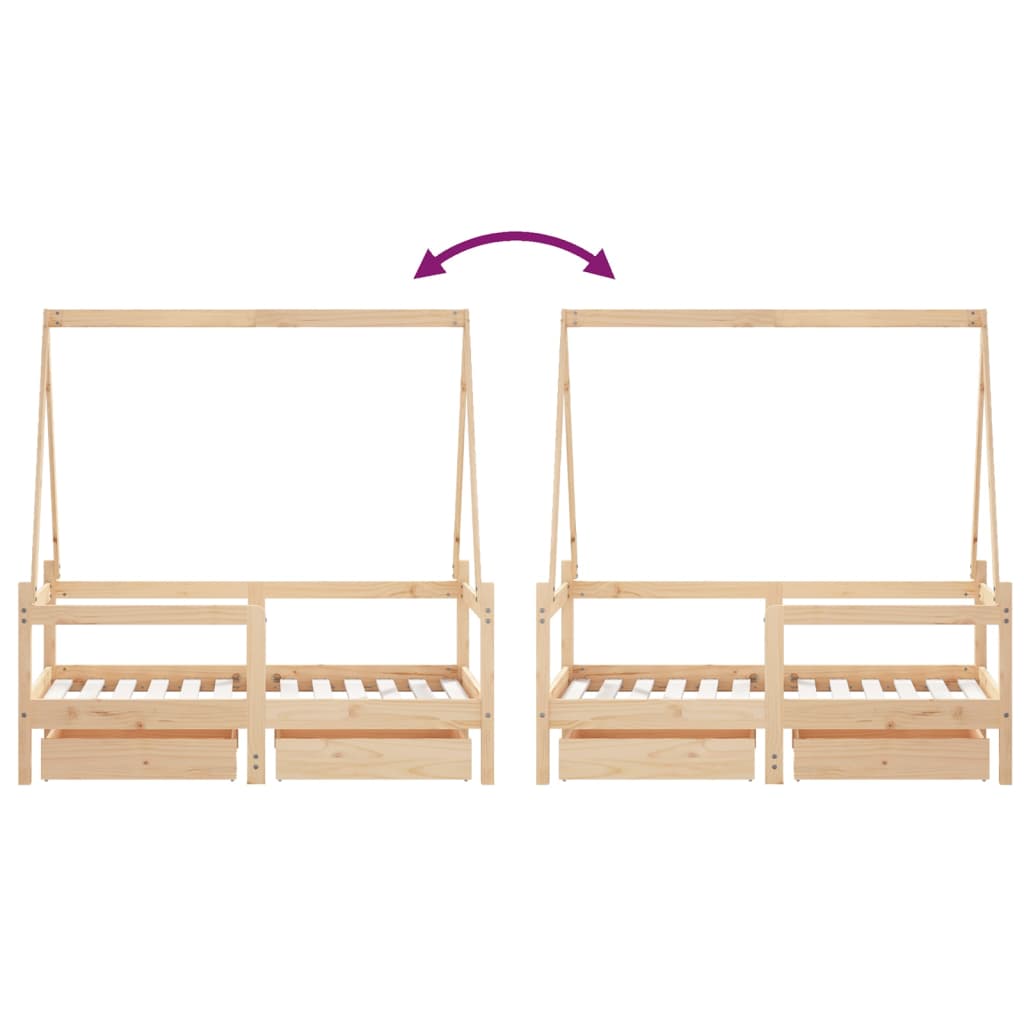 vidaXL Πλαίσιο Παιδικού Κρεβατιού με Συρτάρια 70 x 140εκ. Μασίφ Πεύκο