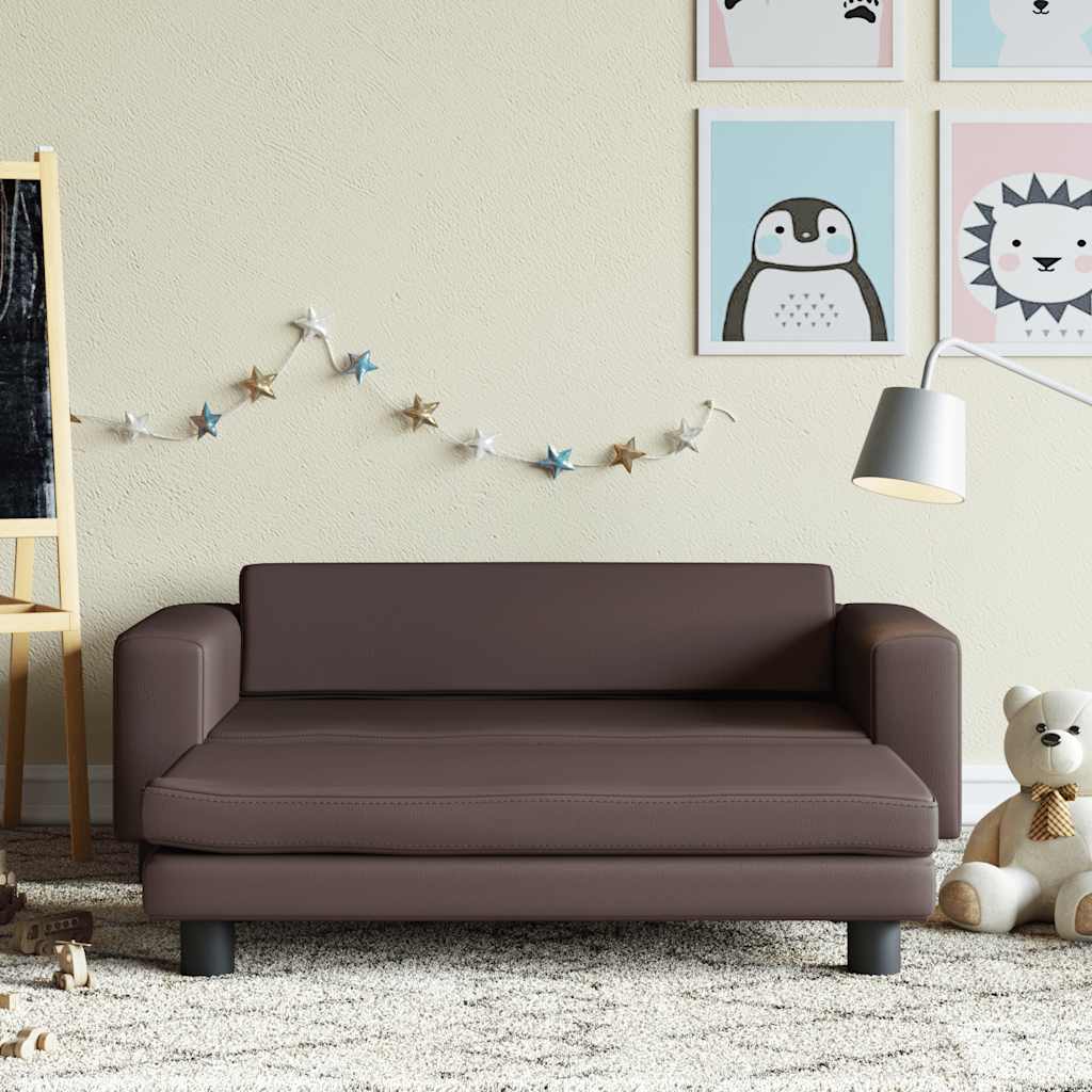 vidaXL Καναπές Παιδικός με Υποπόδιο Καφέ 100 x 50 x 30 εκ. Συνθ. Δέρμα
