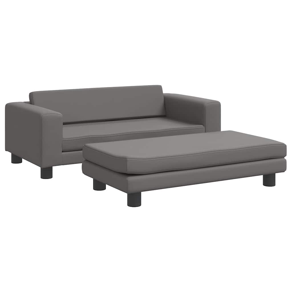 vidaXL Καναπές Παιδικός με Υποπόδιο Γκρι 100 x 50 x 30 εκ. Συνθ. Δέρμα