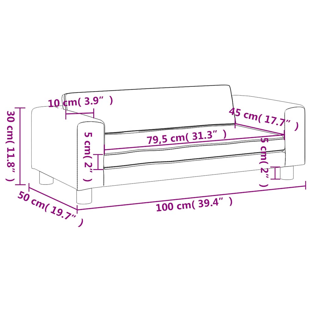 vidaXL Καναπές Παιδικός με Υποπόδιο Γκρι 100 x 50 x 30 εκ. Συνθ. Δέρμα