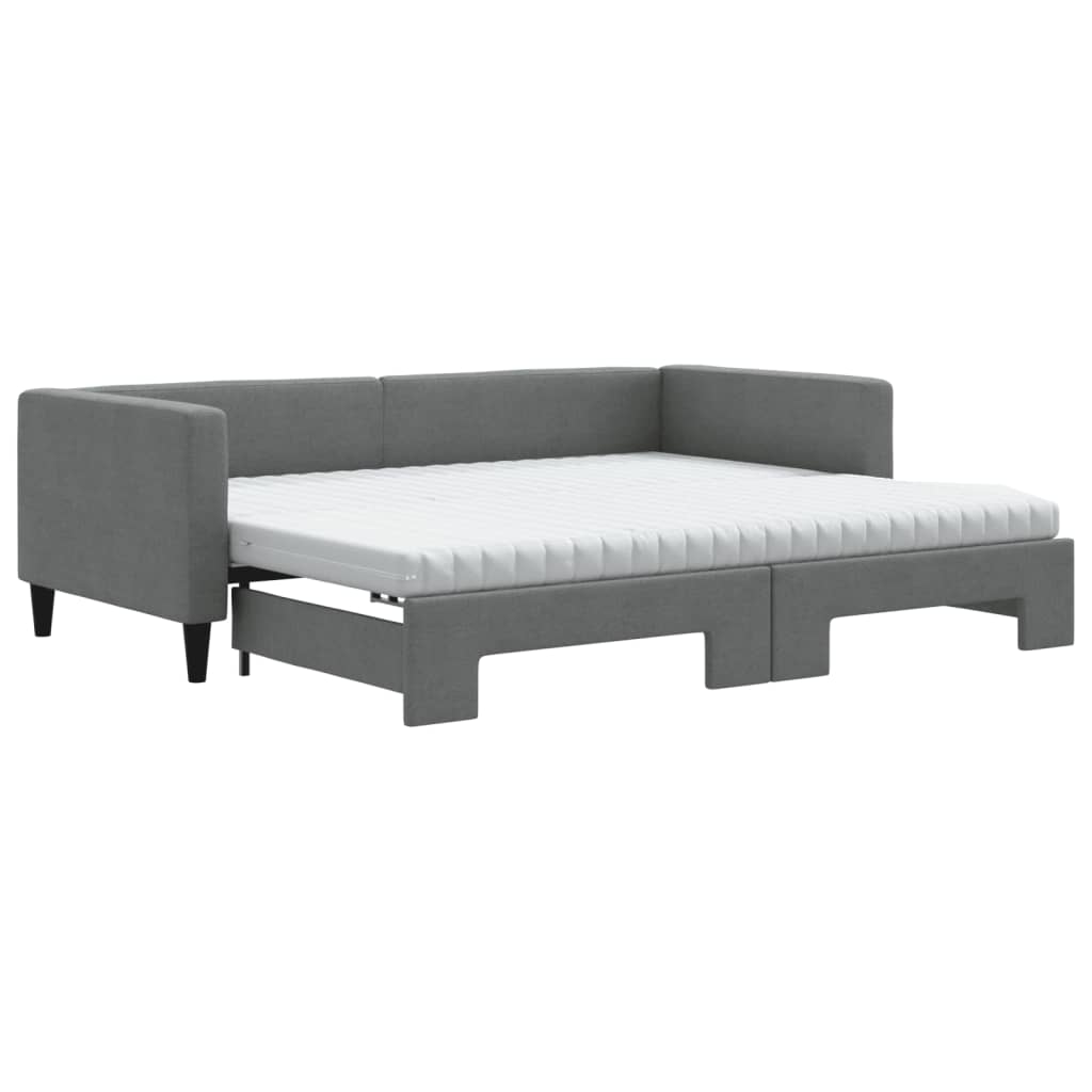 vidaXL Καναπές Κρεβάτι Συρόμενος Σκούρο γκρι 90x190 εκ Ύφασμα Στρώματα