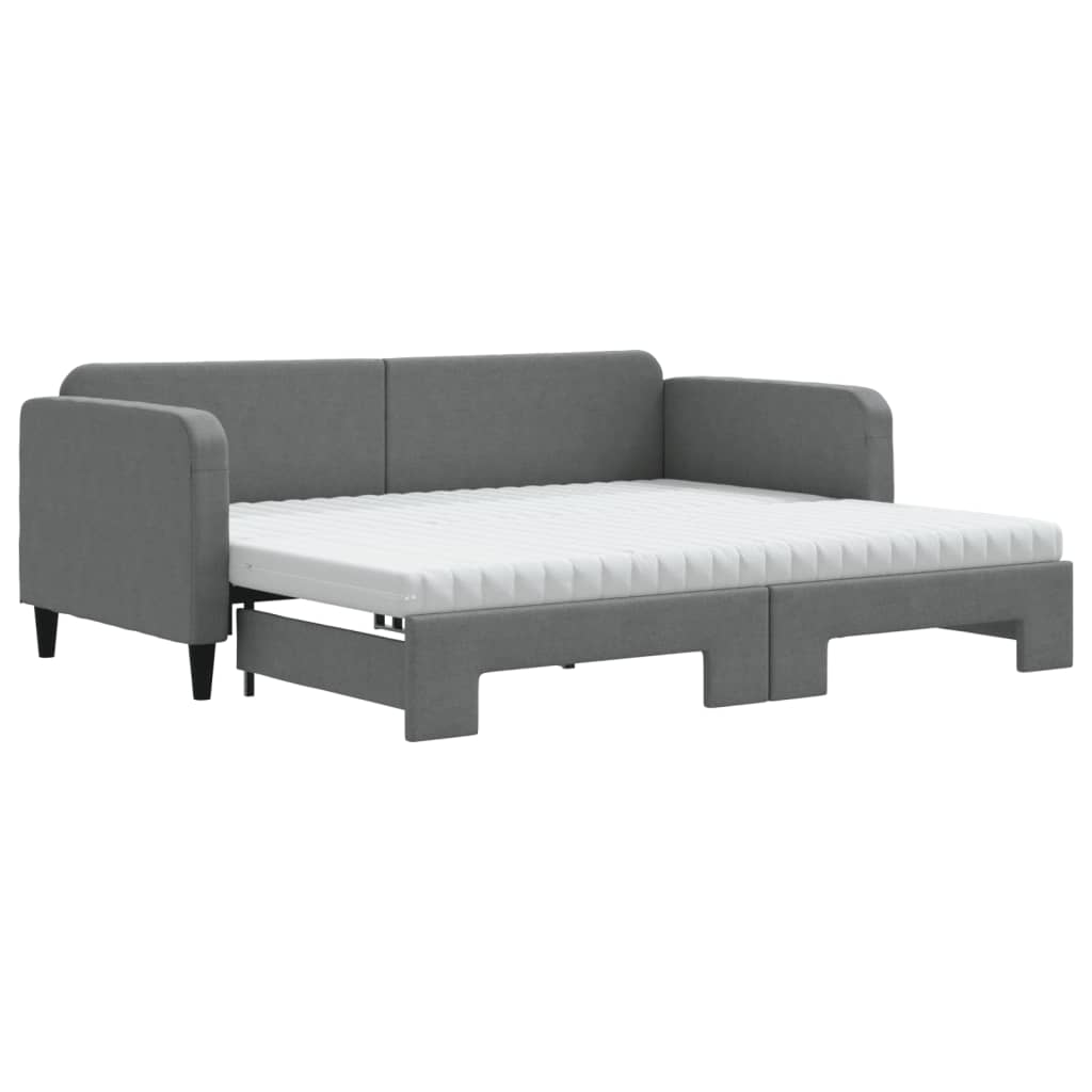 vidaXL Καναπές Κρεβάτι Συρόμενος Σκούρο γκρι 90x200 εκ Ύφασμα Στρώματα