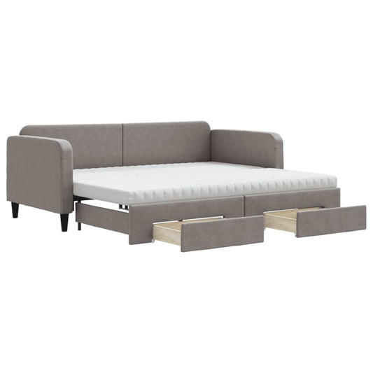 vidaXL Καναπές Κρεβάτι Συρόμενος Taupe 90x200 εκ. Ύφασμα & Συρτάρια