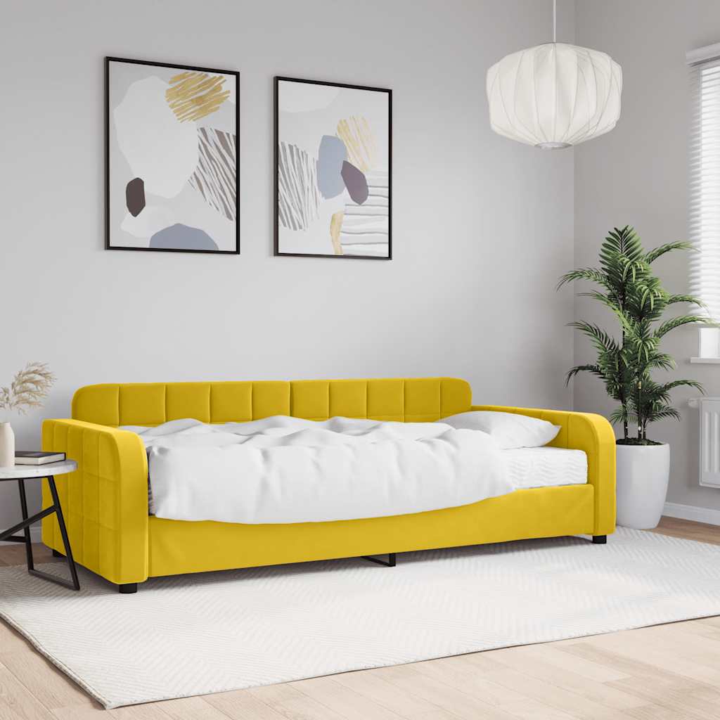 vidaXL Καναπέ Κρεβάτι με Στρώμα Κίτρινο 90 x 200 εκ. Βελούδινος