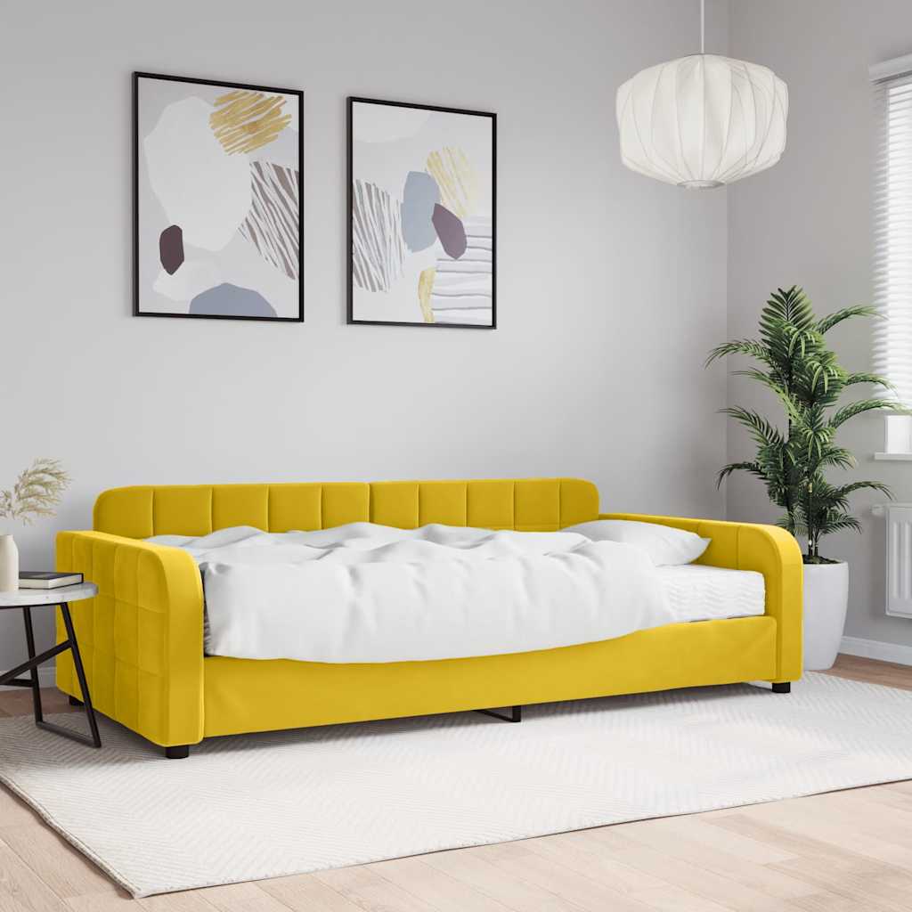 vidaXL Καναπές Κρεβάτι με Στρώμα Κίτρινο 100 x 200 εκ. Βελούδινος