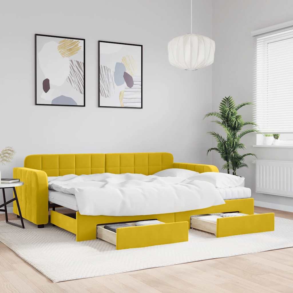 vidaXL Καναπές Κρεβάτι Συρόμενος Κίτρινο 80x200εκ. Βελούδινος Συρτάρια