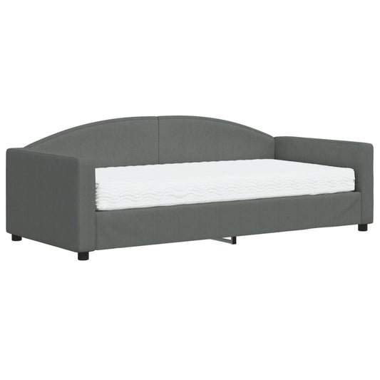 vidaXL Καναπές Κρεβάτι με Στρώμα Σκούρο Γκρι 90 x 190 εκ. Υφασμάτινο