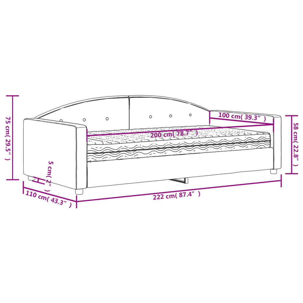 vidaXL Καναπές Κρεβάτι με Στρώμα μαύρο 100 x 200 εκ. Βελούδινος