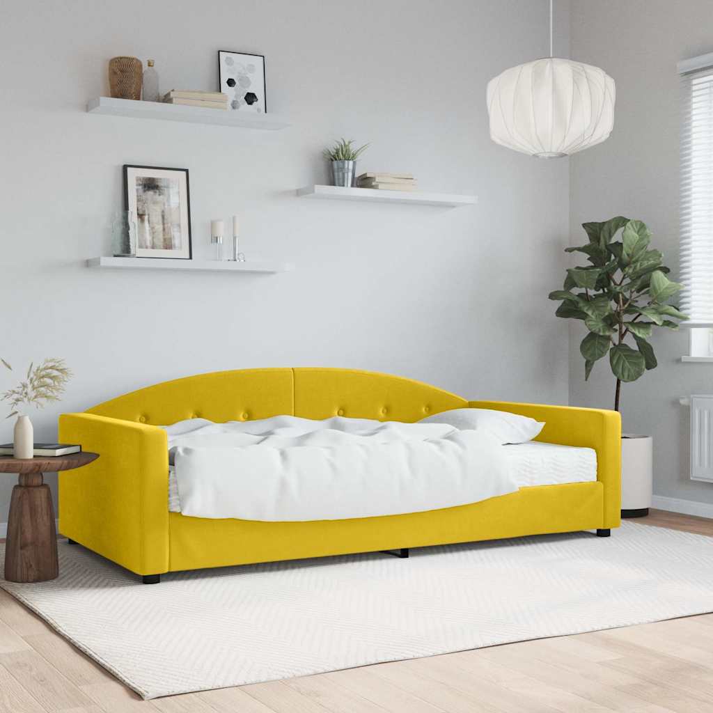vidaXL Καναπές Κρεβάτι με Στρώμα Κίτρινο 100 x 200 εκ. Βελούδινος