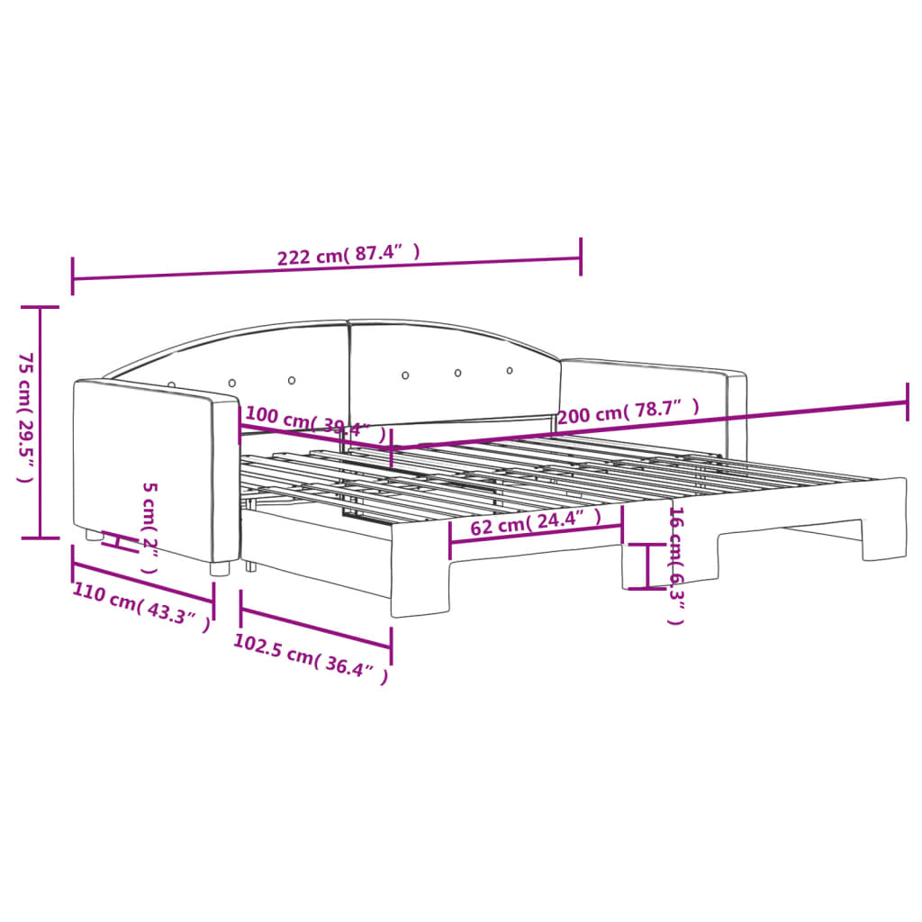 vidaXL Καναπές Κρεβάτι Συρόμενος Μαύρος 100 x 200 εκ. Βελούδινος