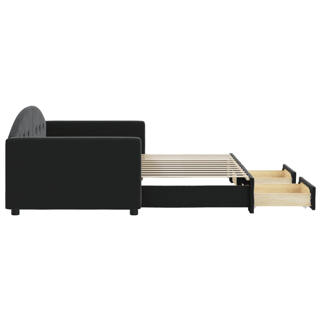 vidaXL Καναπές Κρεβάτι Συρόμενος Μαύρο 90x200 εκ. Βελούδο & Συρτάρια