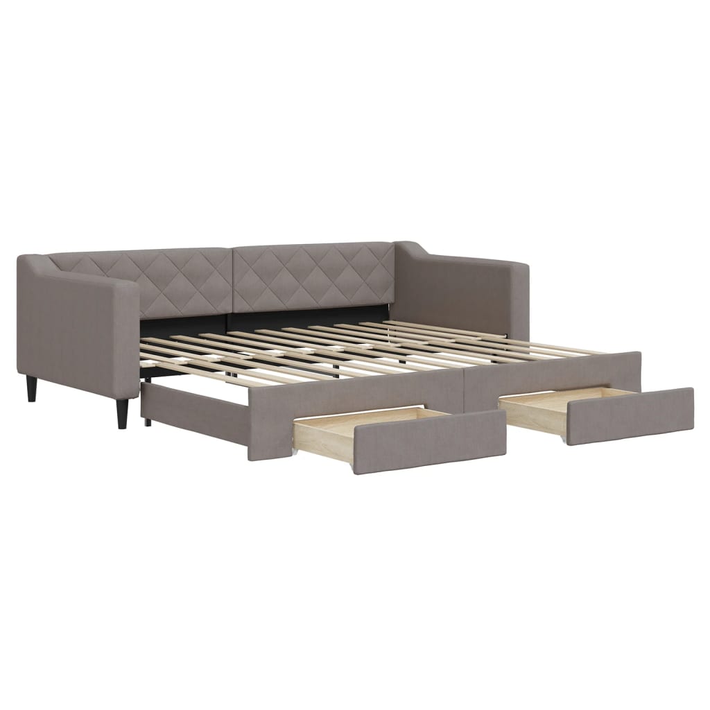 vidaXL Καναπές Κρεβάτι Συρόμενος Taupe 90x200 εκ. Ύφασμα & Συρτάρια