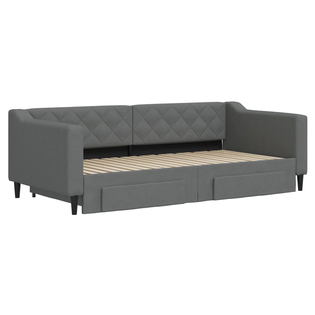 vidaXL Καναπές Κρεβάτι Συρόμενος Σκούρο Γκρι 90x190 εκ Ύφασμα Συρτάρια