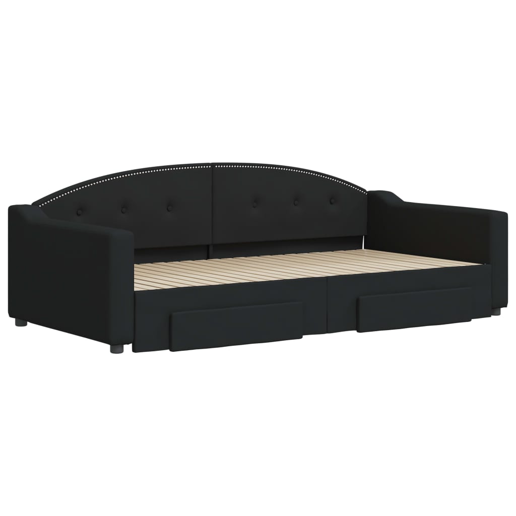 vidaXL Καναπές Κρεβάτι Συρόμενος Μαύρος 100x200εκ Υφασμάτινος Συρτάρια