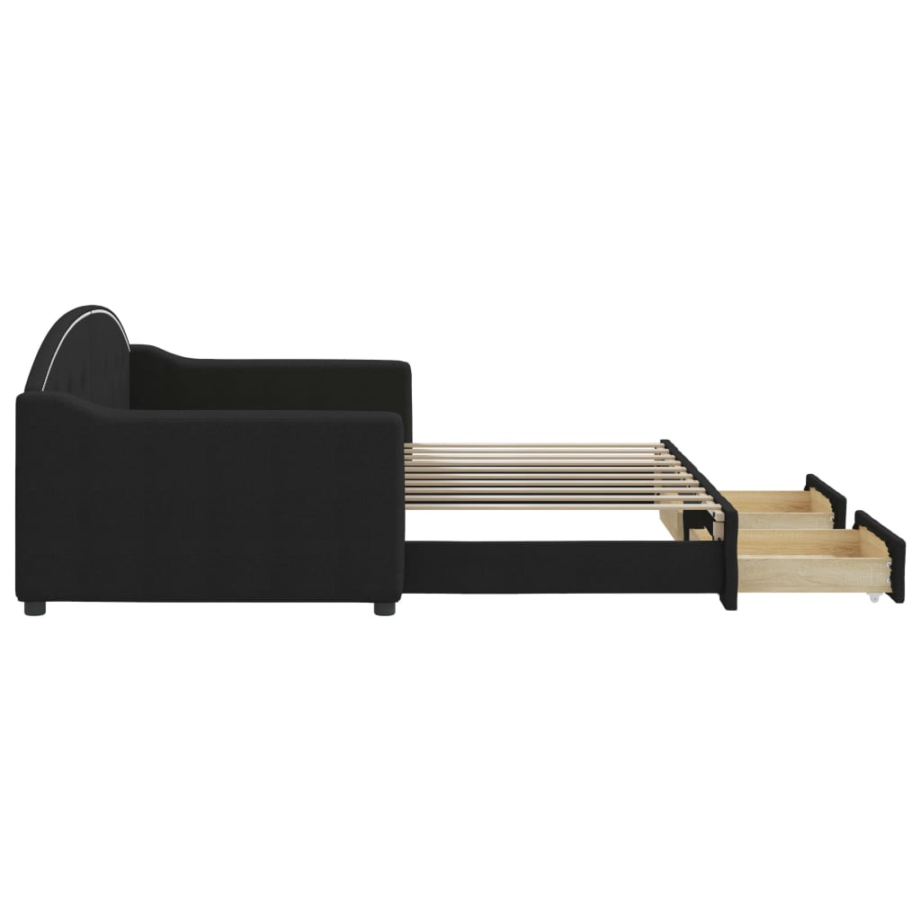 vidaXL Καναπές Κρεβάτι Συρόμενος Μαύρος 90x190 εκ. Ύφασμα & Συρτάρια