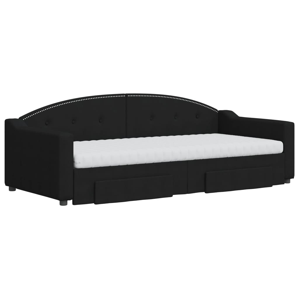 vidaXL Καναπές Κρεβάτι Συρόμενος Μαύρος 90x200 εκ. Ύφασμα & Συρτάρια